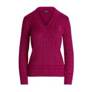 Burgundisk sweater med fletstrik