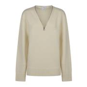 Beige Uld Zip-sweater