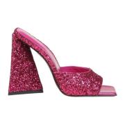 Fuchsia Glitter Firkantet Tå Mules