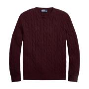 Kashmir burgunder sweater med kabelstrik