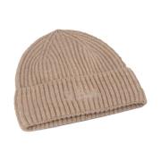 Uld Kashmir Beige Ribstrikket Hat