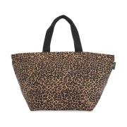 Leopard Print Tote Bag med båndhåndtag