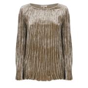 Beige Velvet Sweater Rund Hals Lange Ærmer