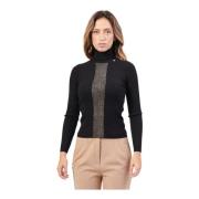 Sort Ribstrikket Sweater med Lurex-detaljer