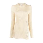 Elegant Beige Uld Linned Sweater