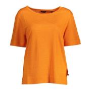 Orange Linned Top T-Shirt, Kortærmet, Bred Halsudskæring, Logo