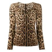 Leopard Print Silke Top Rund Hals