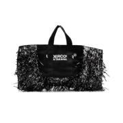 Sort nylon tote taske med frynser