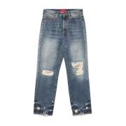 Indigo Denim Jeans Distressed Finish