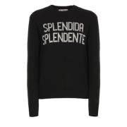 Sort Crew Neck Sweater med Splendida Broderi