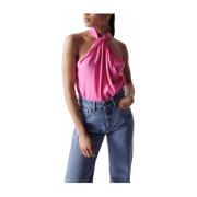 Metallic Pink Halter Neck Blouse