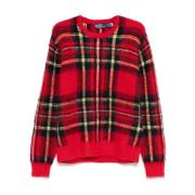 Plaid Check Mønstret Crew Neck Sweater