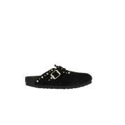 Sorte Studded Ruskind Mule Sandaler