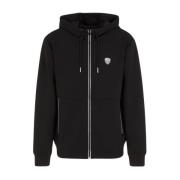 Sort Zip Hoodie med Logo Patch