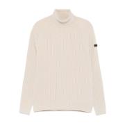 Beige Ribstrikket Turtleneck Sweater Logo