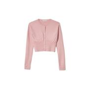 Ribbet Crop Sweater med knaplukning