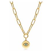 Men's Gold Paperclip Chain with Evil Eye Coin