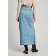 Denim Midi Nederdel med Broderi