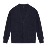 Knaplukket uld cardigan Ribbet krave