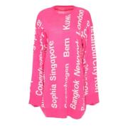 Oversized City Print Strik Sweater - Pink