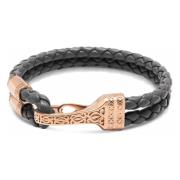 Men's Grey Leather Bracelet with Rose Gold Bali Clasp Lock