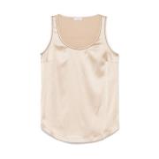 Beige Ærmeløs Top med Scoop Neck