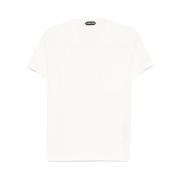 Hvid V-hals Brystlomme T-shirt