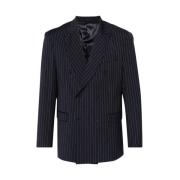 Midnight Blue Pinstripe Double-Breasted Jacket