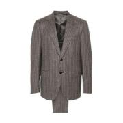 Pinstripe Herringbone Blazer og Bukser Sæt