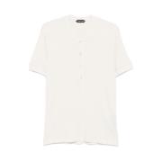 Hvid Henley Neck T-shirt med Logo