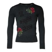 Grå Uld Crew Neck Pullover Sweater