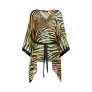 Zebra-Print Kaftan Kjole med V-hals