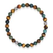 6mm Tiger Eye and Aquatic Agate Bracelet with Silver Balls