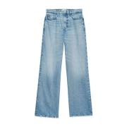 Bredbenet denim jeans med frynset kant