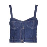 Denim Crop Top med Hjerteudskæring