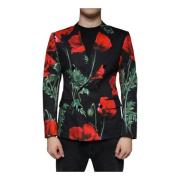 Sort Blomstret Blazer med Slim Fit