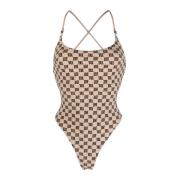 Beige Monogram Signature One Piece Badedragt