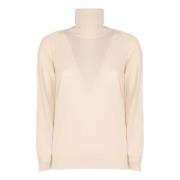 Beige Uld Cashmere Bluse Med Høj Hals