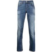 Blå Bleach Wash Whiskering Jeans