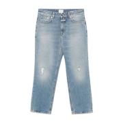 Klar Blå Distressed Jeans med Skjult Lynlås