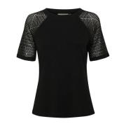 Sort Broderet Tee Top