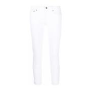 Hvid Tonal Design Cropped Leg Jeans