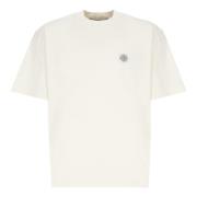 Ivory Bomuld T-shirt med Logo Patch