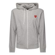 Grå Zip Hoodie med Hjerte Print