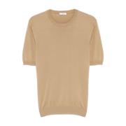 Beige T-shirt i bomuld med ribdetaljer