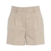 Beige Bermudas med Plissering og Lommer