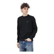 Sort Crewneck Sweater med Logo Patch