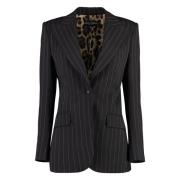 Pinstripe Blazer med Leopard Print Foring