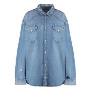 Denim Oversize Skjorte med Lommer