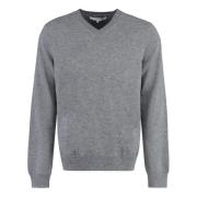 Ribbet Uld V-Hals Sweater